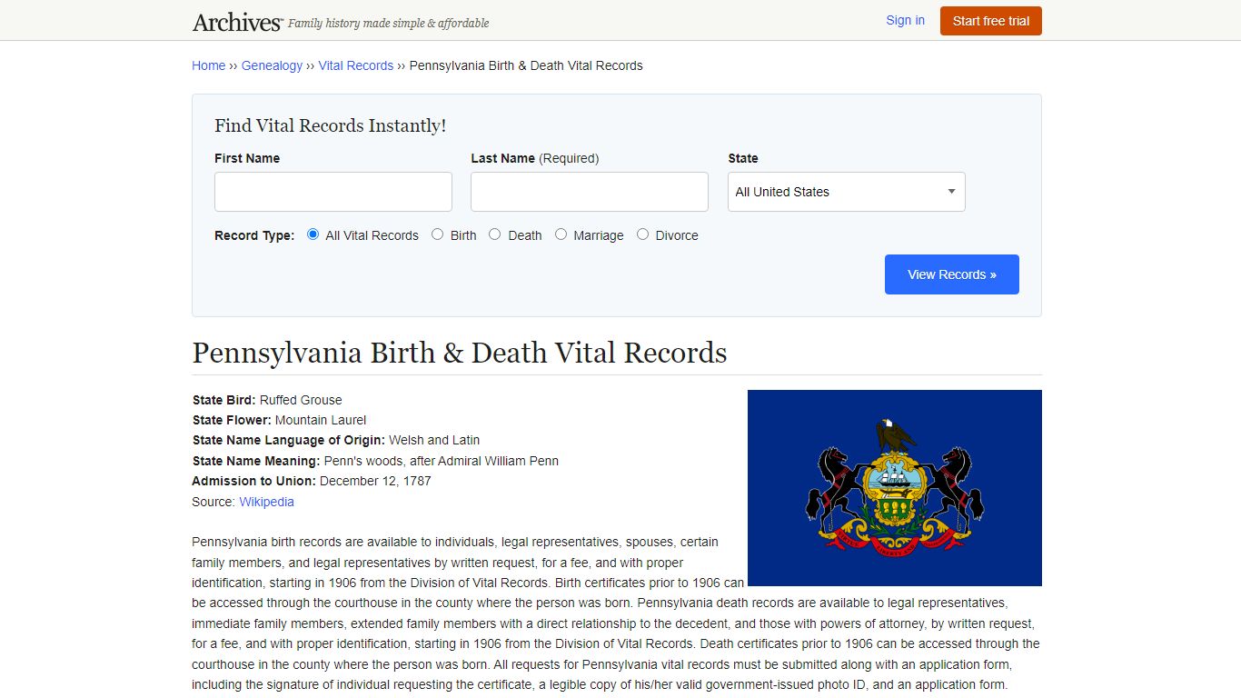 Pennsylvania Birth & Death Records | Vital Records - Archives.com